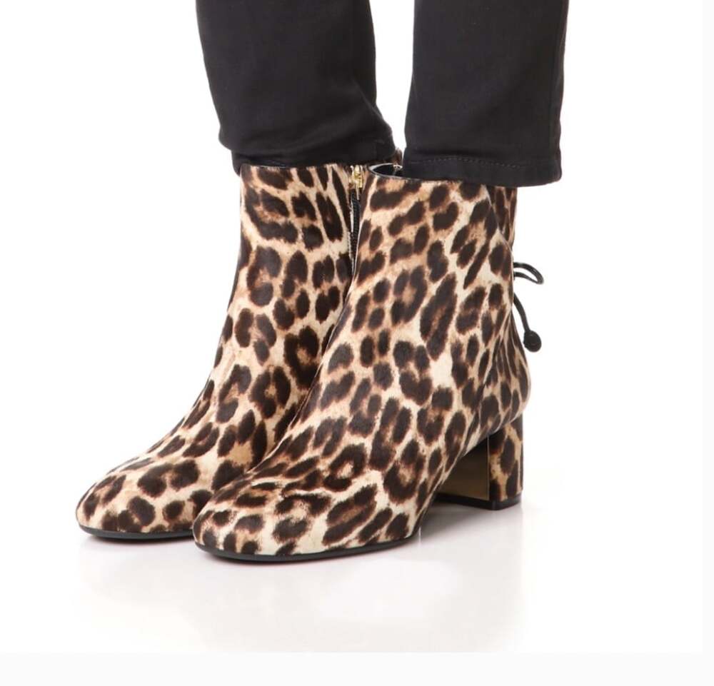 Tory Burch Laila Boots Womens Size 9.5 Brown Leopard Print Ankle Block Booties